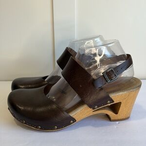 Dansko Dark Brown Thea Wood Sole Clogs